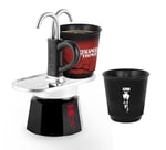 Bialetti - Stranger Things Set Mini Express: Ocak Üstü Espresso Pişirici + 2'li Seramik Isıya Duyarlı Shot Bardağı Seti, Renk Değiştiren, İndüksiyonlu Ocaklar İçin Uygun Değil, Siyah