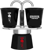 Bialetti - Stranger Things Set Mini Express: Ocak Üstü Espresso Pişirici + 2'li Seramik Isıya Duyarlı Shot Bardağı Seti, Renk Değiştiren, İndüksiyonlu Ocaklar İçin Uygun Değil, Siyah