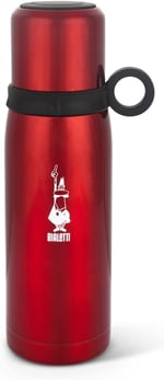 Bialetti - Termos - 460mL - Kırmızı Renk - Paslanmaz Çelik - Çift Katmanlı - 12 Saat Sıcak 24 Saat Soğuk Tutar - Bardaklı Kapak Özelliği