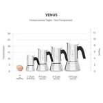 Bialetti - Venus: 6 Cups Ocak Üstü Espresso Pişirici - 235ml - Gümüş Renk - Paslanmaz Çelik Gövde - Patentli Güvenlik Valfi - Tüm Ocak Türleri İçin Uygundur (İndüksiyon Dahil)