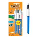 BIC 4 Renkli Orijinal Kalem, Çok Renkli Kalemler Hepsi Bir Arada, Biro Kalemler, Orta 1,0 mm, Yeşil, Mavi, Kırmızı, Siyah, Paket Başına 3 Kalem, 1 Paket