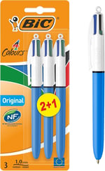 BIC 4 Renkli Orijinal Kalem, Çok Renkli Kalemler Hepsi Bir Arada, Biro Kalemler, Orta 1,0 mm, Yeşil, Mavi, Kırmızı, Siyah, Paket Başına 3 Kalem, 1 Paket
