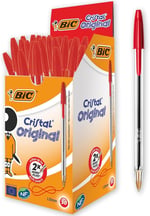 BIC Cristal Medium Tükenmez Kalem Kırmızı 50'li Kutu, 1.0 mm Orta Kalınlıkta Uç, Şeffaf Gövde, Delikli Kapak