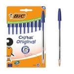 BIC Cristal Orijinal Tükenmez Kalem, Orta Uçlu (1,00 mm), Altıgen Şaft ve Uygun Kapaklı - Mavi, Her Biri 10 Adet Karton Kutu