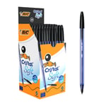 BIC Cristal Soft Tükenmez Kalem, Siyah, 50'li Kutu, 1.2 mm Orta Kalınlıkta Uç, Şeffaf Gövde, Delikli Kapak