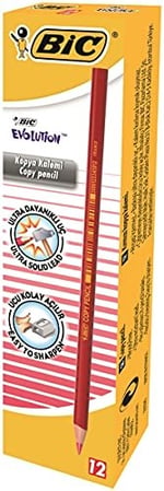 BIC Evolution Kırmızı Kopya Kalemi 12'li Kutu,Kıymık Oluşturmaz, Çiğnemeye Karşı Dayanıklı, Kolay Açılır