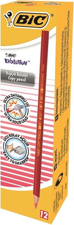 BIC Evolution Kırmızı Kopya Kalemi 12'li Kutu,Kıymık Oluşturmaz, Çiğnemeye Karşı Dayanıklı, Kolay Açılır
