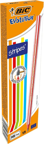 BIC Evolution Stripes Kurşun Kalem 12'li Kutu,Kıymık Oluşturmaz, Çiğnemeye Karşı Dayanıklı, Kolay Açılır