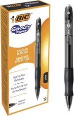 BIC Gel-ocity Orijinal Roller Kalemler, Siyah Jel Kalemler, Çizgi Genişliği Orta, Doldurulabilir, 12'li Paket - Seçenekler: 1 stück (12er Pack), 12 Stück (1er Pack), Tek, Tek kişilik