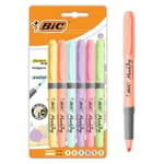 BIC Intensity Highlighter Grip Pastel Marker Fosforlu Kalem 6'lı Blister, Su Bazlı Mürekkep, 6 Pastel Renk, Kauçuk Tutaçlı