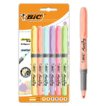 BIC Intensity Highlighter Grip Pastel Marker Fosforlu Kalem 6'lı Blister, Su Bazlı Mürekkep, 6 Pastel Renk, Kauçuk Tutaçlı