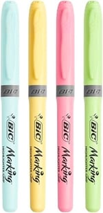 BIC Intensity Highlighter Grip Pastel Marker Fosforlu Kalem 6'lı Blister, Su Bazlı Mürekkep, 6 Pastel Renk, Kauçuk Tutaçlı