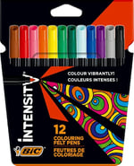 BIC Intensity Keçeli Boyama Kalemi 12 Renk, Su Bazlı Mürekkep, 0.9mm Keçeli Kalem Ucu, Yetişkin Boyama için İdeal
