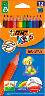 BIC Kids Evolution Kuru Boya Kalemi, 12'li Kutu, Kıymık Oluşturmaz, Çiğnemeye Karşı Dayanıklı, Kolay Açılır
