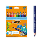 BIC Kids Evolution Üçgen Jumbo Kuru Boya Kalemi, 12'li Kutu, 2 Yaş ve Üzeri Çocuklar için İdeal, Kıymık Oluşturmaz, Çiğnemeye Karşı Dayanıklı
