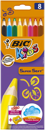BIC Kids Jumbo-üç kenarlı-yumuşak, boyama kalemi 6,2 mm, 8-Çeşitli renklerde, KARTONETUI her biri 8 adet, Jumbo-dahil kalemtraş