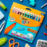 BIC Kids Kid Couleur XL Keçeli Kalem, 12 Yıkanabilir Renkte, Kalın Uçlu, Karton Kutuda, 3 Yaşından İtibaren