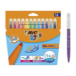 BIC Kids Kid Couleur XL Keçeli Kalem, 12 Yıkanabilir Renkte, Kalın Uçlu, Karton Kutuda, 3 Yaşından İtibaren