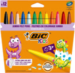BIC Kids Visa Color XL Keçeli Boya Kalemi 12 Renk, Su Bazlı Mürekkep, Kolayca Çoğu Kumaştan Çıkar, 3 Yaş ve Üzeri Çocuklar için İdeal