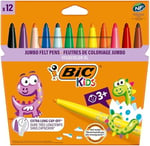 BIC Kids Visa Color XL Keçeli Boya Kalemi 12 Renk, Su Bazlı Mürekkep, Kolayca Çoğu Kumaştan Çıkar, 3 Yaş ve Üzeri Çocuklar için İdeal