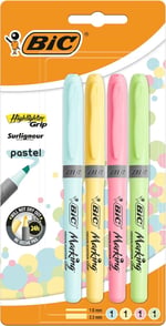 BIC Pastel fosforlu kalem, 4 farklı pastel renkte, çizgi kalınlığı: 1,6 mm – 3,3 mm, kuruma korumalı, renkli