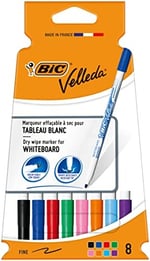 BIC Velleda 1721 Çocuk Beyaz Tahta Kalemi, Karışık Renk, 8'li Poşet