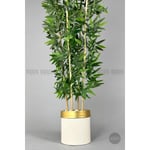 Biçiçek Yapay Bambu Ağacı 140cm Krem Gold Metal Saksıda