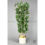 Biçiçek Yapay Bambu Ağacı 140cm Krem Gold Metal Saksıda