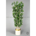 Biçiçek Yapay Bambu Ağacı 140cm Krem Gold Metal Saksıda