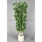 Biçiçek Yapay Bambu Ağacı 140cm Krem Gümüş Metal Saksıda