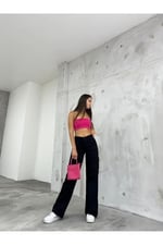 BİKELİFE Açık Yeşil Kargo Cepli Likralı Yüksek Bel Wide Leg Pantolon-1