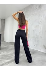 BİKELİFE Açık Yeşil Kargo Cepli Likralı Yüksek Bel Wide Leg Pantolon-1