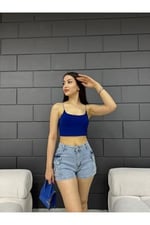 BİKELİFE Kadın Yüksek Bel Mini Kargo Cep Detaylı Denim Şort-1