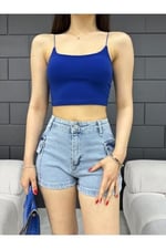 BİKELİFE Kadın Yüksek Bel Mini Kargo Cep Detaylı Denim Şort-1