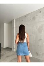 BİKELİFE Kadın Yüksek Bel Mini Kot Denim Etek-1