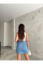 BİKELİFE Kadın Yüksek Bel Mini Kot Denim Etek-1