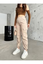 BİKELİFE Kahve Kargo Cepli Gabardin Kumaş Pantolon-1