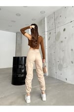 BİKELİFE Kahve Kargo Cepli Gabardin Kumaş Pantolon-1