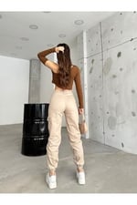 BİKELİFE Kahve Kargo Cepli Gabardin Kumaş Pantolon-1