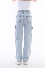 Bikelife Yüksek Bel Straight Fit Kargo Pantolon (34, mavi)