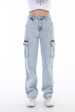 Bikelife Yüksek Bel Straight Fit Kargo Pantolon (34, mavi)