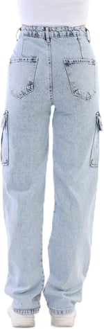 Bikelife Yüksek Bel Straight Fit Kargo Pantolon (34, mavi)