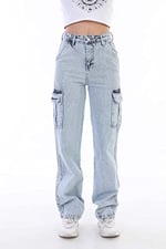 Bikelife Yüksek Bel Straight Fit Kargo Pantolon (34, mavi)