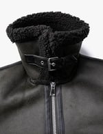 Biker Ceket Suni Deri Peluş Detaylı Fermuarlı Cepli