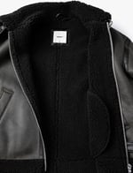 Biker Ceket Suni Deri Peluş Detaylı Fermuarlı Cepli