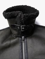 Biker Ceket Suni Deri Peluş Detaylı Fermuarlı Cepli