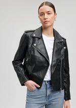 Biker Yaka Siya Suni Deri Ceket Fitted/Vücuda Oturan Kesim 1110221-900