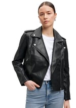 Biker Yaka Siya Suni Deri Ceket Fitted/Vücuda Oturan Kesim 1110221-900