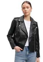 Biker Yaka Siya Suni Deri Ceket Fitted/Vücuda Oturan Kesim 1110221-900