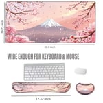 Bilek Destekli Büyük Mouse Pad Kiraz Çiçeği Masa Matı Oyun Mousepad ve Keyborad Bilek Dinlenme Pembe Bilgisayar Matı 80 cm x 40 cm XXL Mouse Mat Organizasyon Dekoru